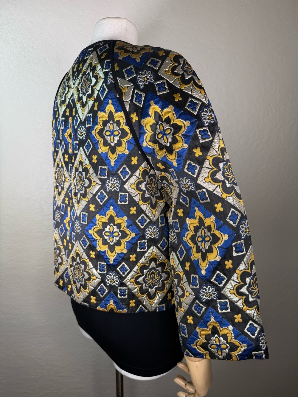 Ann Taylor LOFT Shimmer Mosaic Brocade Metallic Vintage Style Quilted Jacket S - Picture 7 of 16